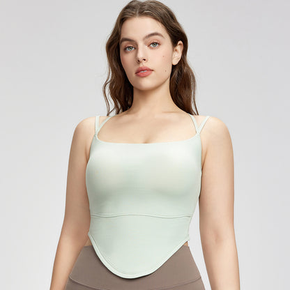 Ribbed Yoga External Wear Large Breast Pad Fake Two-piece  camisole Women