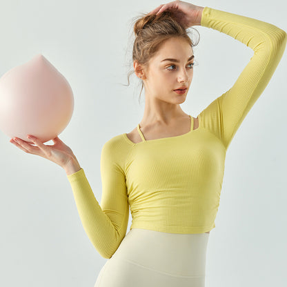 Yoga long sleeve women autumn and winter strap sports T-shirt slim fitness clothing Top