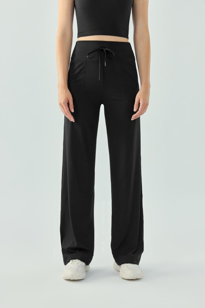 Loose wide-leg Nude high-waisted drawstring running sports trousers for women