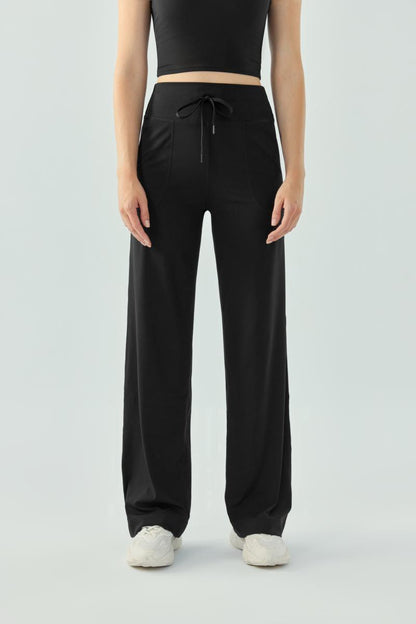 Loose wide-leg Nude high-waisted drawstring running sports trousers for women