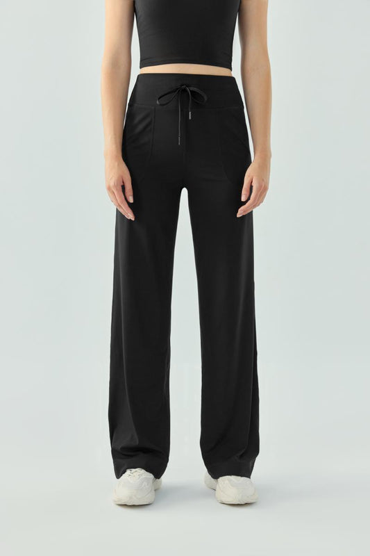 Loose wide-leg Nude high-waisted drawstring running sports trousers for women