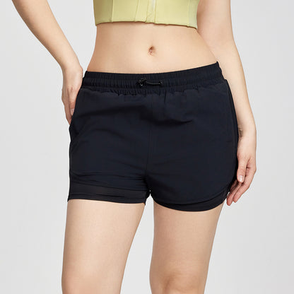 Sports shorts for women anti-exposure pocket drawstring yoga shorts