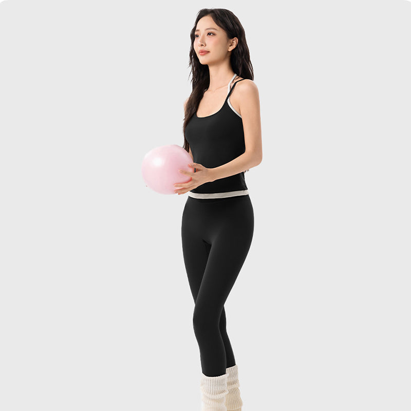 Contrast Halter Yoga Cami Tank Top  Built-In Bra V-Neck Padded for Women Featherun