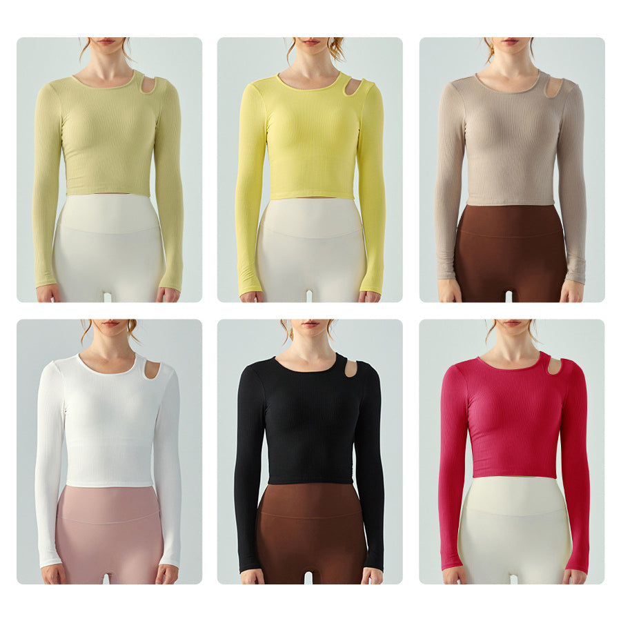 Strip Slim Fit Yoga Wear Long Sleeve Women Outerwear Running Jumping shirt Featherun