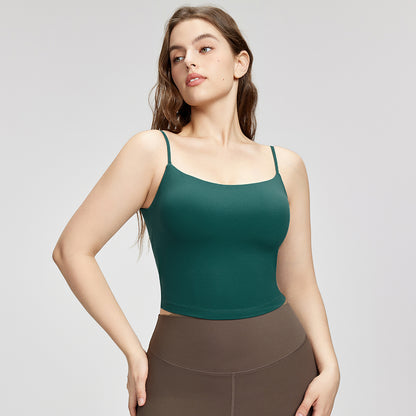 Nude plus size yoga vest with breast pads and slim shoulder straps for beautiful back