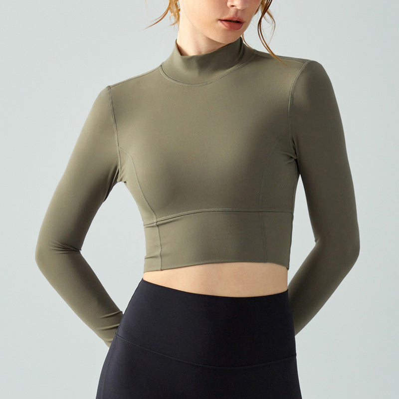 Stand-up collar  yoga wear long sleeve women hollow back fitness top