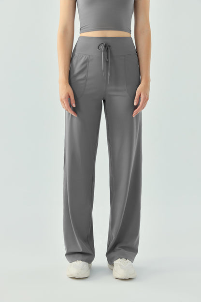 Loose wide-leg Nude high-waisted drawstring running sports trousers for women