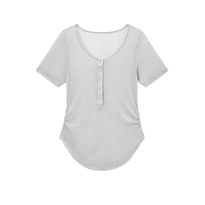 Plus Size Yoga Clothes Short-Sleeved Waist Slimming Slightly Fat Girl Sports Cover-up Tops