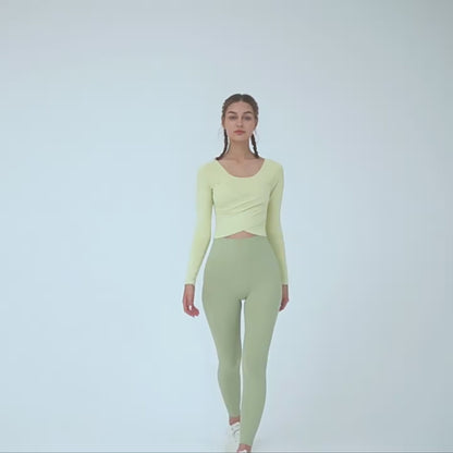 Women  Long Sleeve Yoga Top with Built-in Padding Waist Cinching Workout Shirt