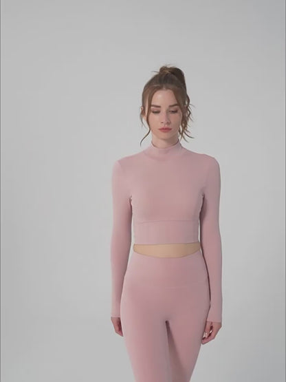 Stand-up collar  yoga wear long sleeve women hollow back fitness top