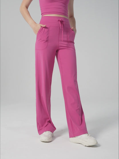 Loose wide-leg Nude high-waisted drawstring running sports trousers for women