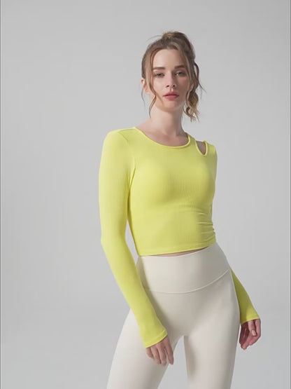 Chinese Plant Long Sleeve Top  Asymmetrical yoga clothes