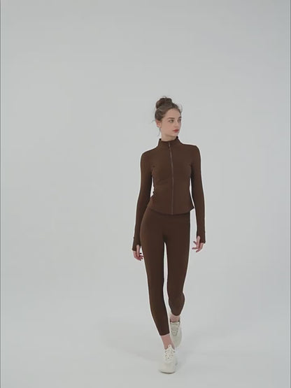 Autumn winter warm velvet yoga jacket for women fleece sports long sleeve running wear