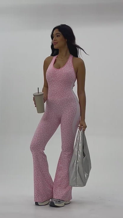 Yoga Jumpsuit Leopard Seamless Cross Back One Piece Women