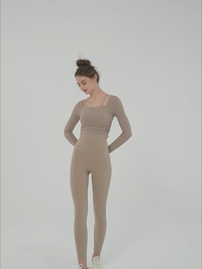 Yoga long sleeve women autumn and winter strap sports T-shirt slim fitness clothing Top